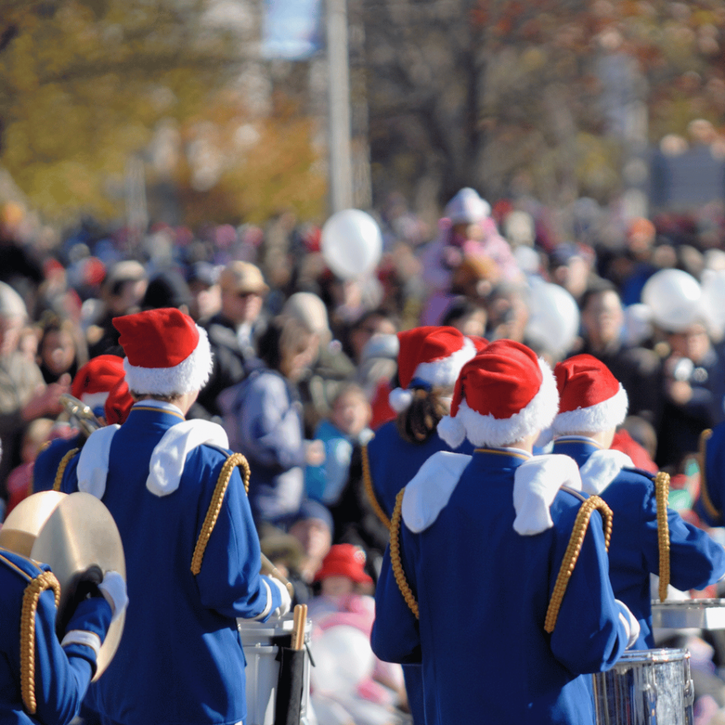 A Christmas parade of santa hats